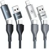 REMAX RC-011 1.2m 2.4A 4-in-1 USB to USB-C / Type-Cx2 + 8 Pin Fast Charging Data Cable(Silver)