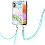 Voor Samsung Galaxy A32 4G EU-versie Electroplating Marmeren Patroon IMD TPU Schokbestendig Case met Neck Lanyard (Green 004)