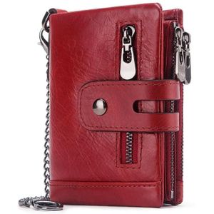 RFID Anti-Theft Swipe Wallet Tri-Fold Multi-Card Slot Crazy Horse Leather Men Leather Wallet(Red)