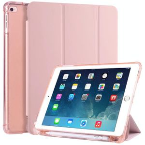 Voor iPad Air / Air 2 / 9.7 (2017) & (2018) 3-vouwend horizontaal flip pu leder + schokbestendige TPU-behuizing met houder & pensleuf(roze)