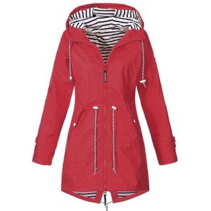 Women Waterproof Rain Jacket Hooded Raincoat  Size:XXXXL(Red)