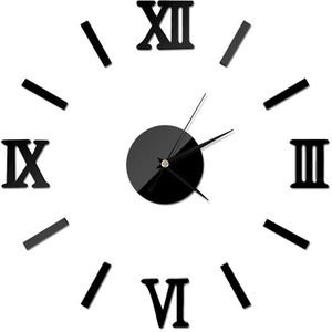 Modern DIY Indoor Roman Wall Clock Mirror Effect 3D Wall Sticker(Black)