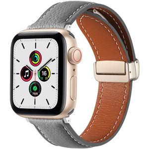 Vouwgesp lederen horlogeband voor Apple Watch Series 8 & 7 41 mm / SE 2 & 6 & SE & 5 & 4 40 mm / 3 & 2 & 1 38 mm (Nebula Ash)