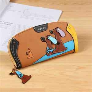 Cute Stitching Puppy Zipper Wallet Long Clutch Bag Ladies Wallet(Coffee)