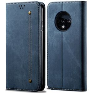 For OnePlus 7T Denim Texture Casual Style Horizontal Flip Leather Case with Holder & Card Slots & Wallet(Blue)