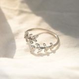 Willow Leaf Opening Sterling Zilver Eenvoudige Zirconia Boomtak Ring Armband (Zilver)