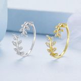 Willow Leaf Opening Sterling Zilver Eenvoudige Zirconia Boomtak Ring Armband (Zilver)