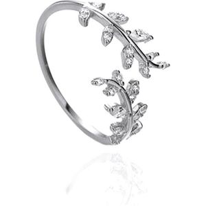 Willow Leaf Opening Sterling Zilver Eenvoudige Zirconia Boomtak Ring Armband (Zilver)