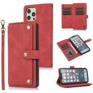 PU + TPU horizontale flip lederen tas met houder & kaart slot & portemonnee & lanyard voor iPhone 12 mini (wijn rood)