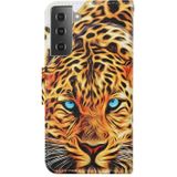 For Samsung Galaxy S21+ 5G Colored Drawing Pattern Horizontal Flip Leather Case with Holder & Card Slots & Wallet & Lanyard(Yellow Leopard)