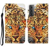 For Samsung Galaxy S21+ 5G Colored Drawing Pattern Horizontal Flip Leather Case with Holder & Card Slots & Wallet & Lanyard(Yellow Leopard)