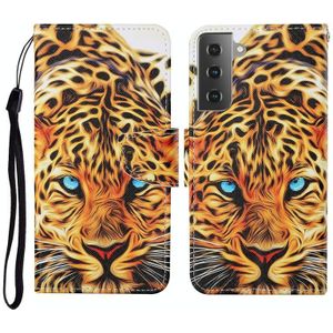 For Samsung Galaxy S21+ 5G Colored Drawing Pattern Horizontal Flip Leather Case with Holder & Card Slots & Wallet & Lanyard(Yellow Leopard)