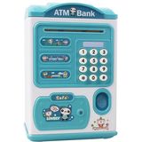 Simulation Password Fingerprint Sensor Unlocking Money Box Automatic Roll Money Safe ATM Piggy Bank(Blue)