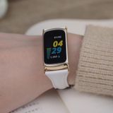 Voor FitBit Charge5 Mijobs echte lederen slanke horlogeband (oranje+goud)