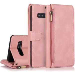 For Samsung Galaxy S10+ Skin-feel Crazy Horse Texture Zipper Wallet Bag Horizontal Flip Leather Case with Holder & Card Slots & Wallet & Lanyard(Rose Gold)