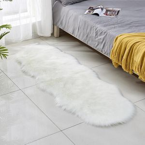 Faux Wool Leather Sofa Carpet Floor Mats Fleece Cushions Bay Window Mats  Size: 60x180cm(White)