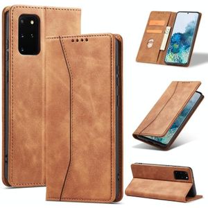 Voor Samsung Galaxy S20 + 5G Skin-Feel Calfskin Texture Magnetische Dual-Fold Horizontale Flip Lederen Case met Houder & Card Slots & Portemonnee (Bruin)