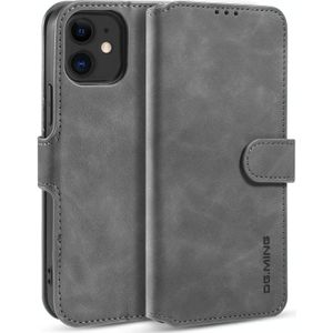 DG.MING Retro Oil Side Horizontal Flip Case with Holder & Card Slots & Wallet For iPhone 12 mini(Grey)