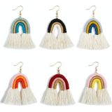 2 Pairs Personalized Tassel Bohemian Earrings Hand-Woven Retro Earrings(Green Colorful)