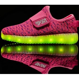 Led licht lichtgevende schoenen vliegen geweven sport en vrije tijd schoenen voor kinderen  maat: 35 (roze)