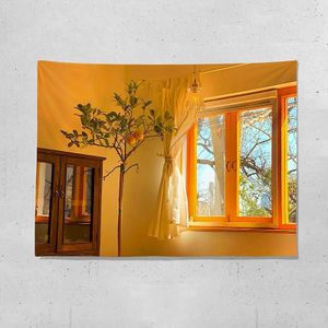 Sea View Window Background Cloth Fresh Bedroom Homestay Decoration Wall Cloth Tapestry  Size: 150x100cm(Window-5)