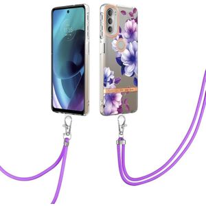 Voor Motorola Moto G51 5G Flowers -serie TPU -telefoonhoesje met lanyard (Purple Begonia)