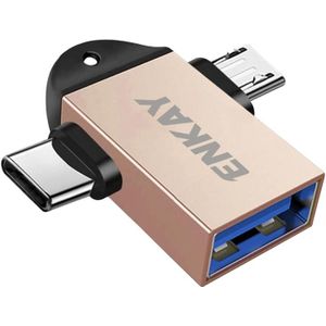 Enkay ENK-AT112 2 in 1 Type-C + Micro USB naar USB 3.0 Aluminium legering OTG-adapter (Golden)
