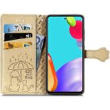 For Samsung Galaxy A72 4G/5G Cute Cat and Dog Embossed Horizontal Flip Leather Case with Holder & Card Slots & Wallet & Crossbody Lanyard & Card Cover(Gold)