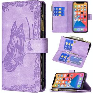 Flying Butterfly Embossing Pattern Zipper Horizontal Flip Leather Case with Holder & Card Slots & Wallet For iPhone 13 Pro(Purple)