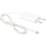 2 in 1 (5v 1A EU Stekker reis oplader adapter + 1 meter 8-pin sync laad kabel) voor iphone 5 / ipod touch 5  wit