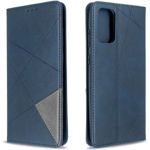 For Galaxy S20 Ultra Rhombus Texture Horizontal Flip Magnetic Leather Case with Holder & Card Slots(Blue)