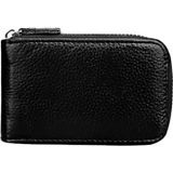 Genuine Cowhide Leather Solid Color Zipper Vertical Card Holder Wallet RFID Blocking Card Bag Protect Case with 12 Card Slots  Size: 11.5*7.5cm(Black)