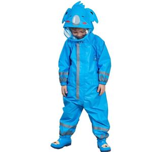 Children One-Piece Raincoat Boys And Girls Lightweight Hooded Poncho  Size: M(Blue)