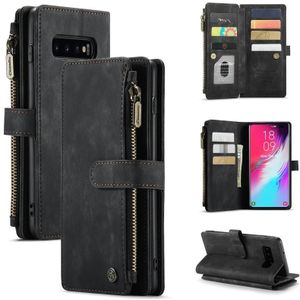 Voor Samsung Galaxy S10 + Caseme-C30 PU + TPU Multifunctionele Horizontale Flip Lederen Case met Houder & Card Slot & Portemonnee & Rits Pocket (Zwart)