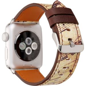 For Apple Watch Series 3 & 2 & 1 42mm Retro Flower Series Yellow Music Score Pattern Wrist Watch Genuine Leather Band