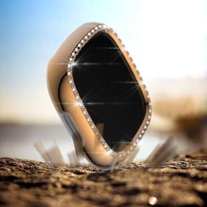 For Fitbit Versa 3 / Versa Sense Single Row Plating Diamonds PC Protective Case(Rose Gold)