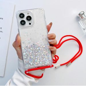 Lanyard Glitter Epoxy Clear Phone Case voor iPhone 13 mini