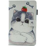 For Galaxy Tab A 8.0  / T380 & T385 Tomato and Cat Pattern Horizontal Flip Leather Case with Holder & Card Slots