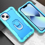 Voor iPhone 14 Plus tweekleurige ringhouder telefoonhoes (mintgroen + blauw)