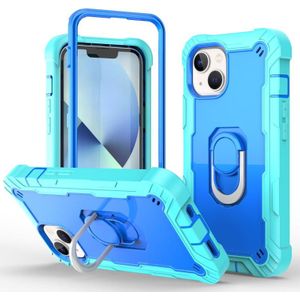 Voor iPhone 14 Plus tweekleurige ringhouder telefoonhoes (mintgroen + blauw)