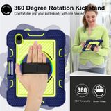 360 graden rotatie contrast kleur shockproof siliconen + pc case met houder & hand grip riem en schouderriem voor iPad mini 6 (marineblauw + geel groen)