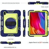 360 graden rotatie contrast kleur shockproof siliconen + pc case met houder & hand grip riem en schouderriem voor iPad mini 6 (marineblauw + geel groen)