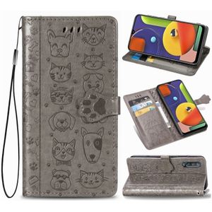 For Galaxy A70/A70S Cute Cat and Dog Embossed Horizontal Flip Leather Case with Bracket / Card Slot / Wallet / Lanyard(Gray)