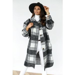 Autumn And Winter Long-sleeved Plaid Printed Shirt Jacket (Color:Black Size:S)