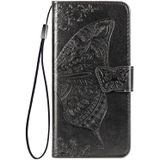 For iPhone 12 6.7 Inch Butterfly Love Flower Embossed Horizontal Flip Leather Case with Bracket / Card Slot / Wallet / Lanyard(Gray)