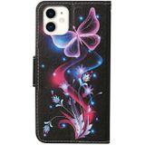 For iPhone 11 Colored Drawing Pattern Horizontal Flip Leather Case with Holder & Card Slots & Wallet(Fluorescent Butterfly)