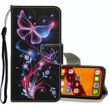 For iPhone 11 Colored Drawing Pattern Horizontal Flip Leather Case with Holder & Card Slots & Wallet(Fluorescent Butterfly)