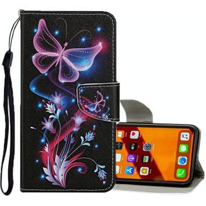 For iPhone 11 Colored Drawing Pattern Horizontal Flip Leather Case with Holder & Card Slots & Wallet(Fluorescent Butterfly)