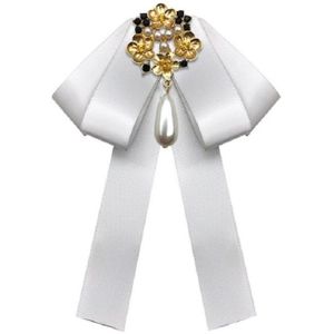 Dames retro stijl doek stof Pearl diamond brooch Bow tie bow kleding accessoires  stijl: PIN gesp versie (lichtgrijs)