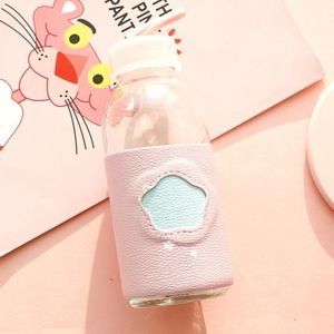 2 PCS Portable Cute Water Cup Leather Insulated Glass Cup with Leather Case(Light Pink)